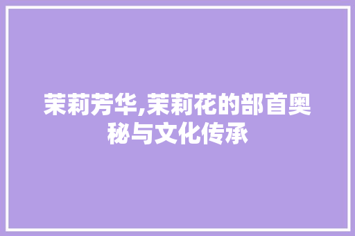 茉莉芳华,茉莉花的部首奥秘与文化传承