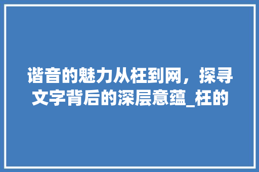 谐音的魅力从枉到网，探寻文字背后的深层意蕴_枉的谐音字有什么意思啊