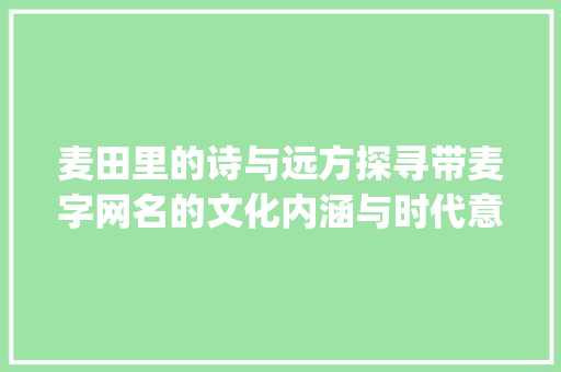 麦田里的诗与远方探寻带麦字网名的文化内涵与时代意义_带麦字很有意思的网名