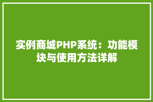 实例商城PHP系统：功能模块与使用方法详解