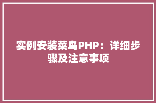 实例安装菜鸟PHP：详细步骤及注意事项