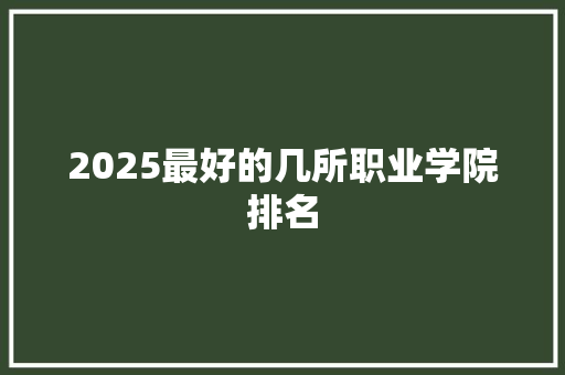 2025最好的几所职业学院排名
