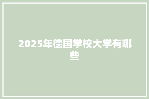 2025年德国学校大学有哪些