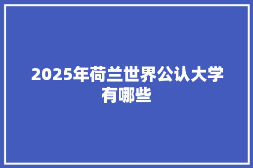 2025年荷兰世界公认大学有哪些
