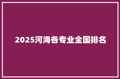 2025河海各专业全国排名