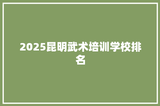2025昆明武术培训学校排名