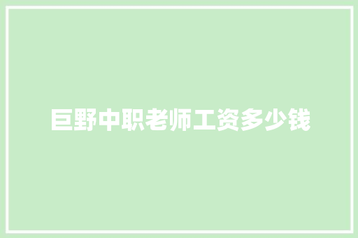 巨野中职老师工资多少钱
