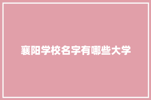 襄阳学校名字有哪些大学