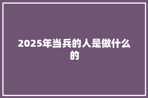 2025年当兵的人是做什么的