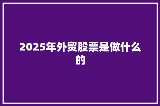 2025年外贸股票是做什么的