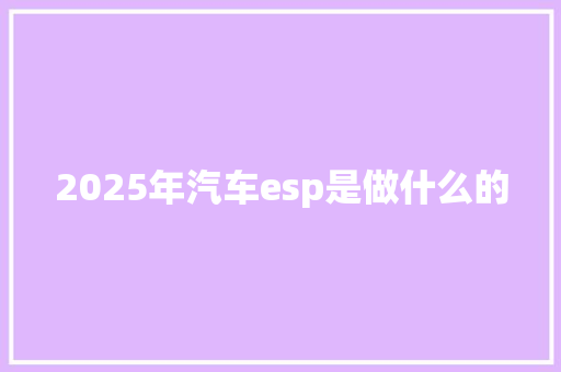 2025年汽车esp是做什么的 职场应用