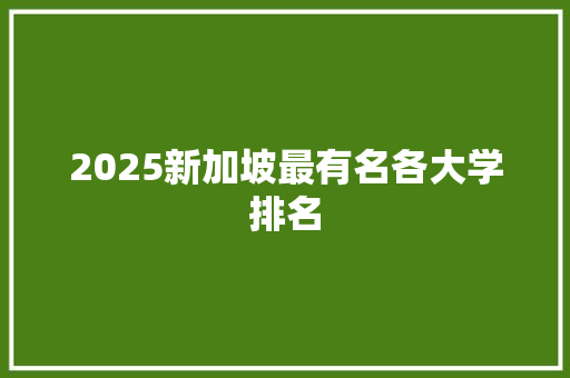 2025新加坡最有名各大学排名 创作范文