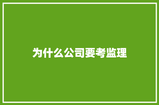 为什么公司要考监理