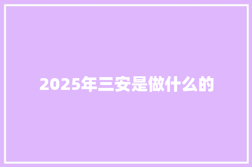 2025年三安是做什么的
