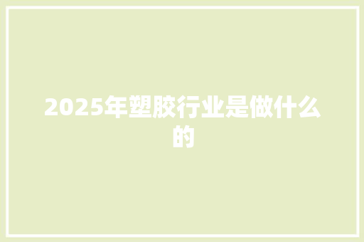 2025年塑胶行业是做什么的