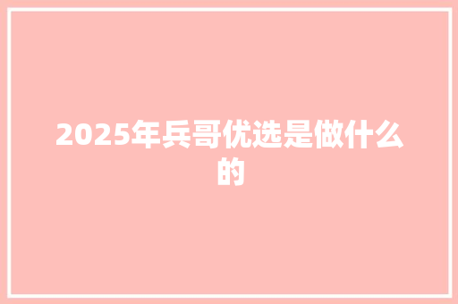 2025年兵哥优选是做什么的