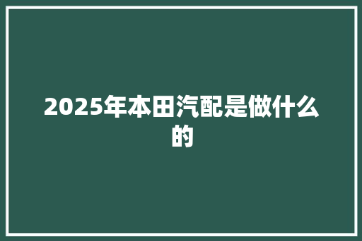2025年本田汽配是做什么的