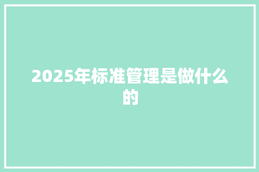 2025年标准管理是做什么的