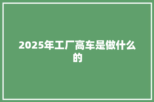 2025年工厂高车是做什么的