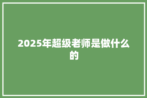 2025年超级老师是做什么的