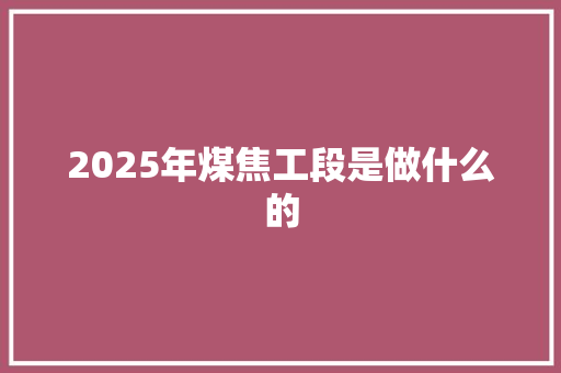 2025年煤焦工段是做什么的