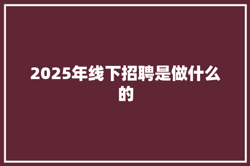 2025年线下招聘是做什么的