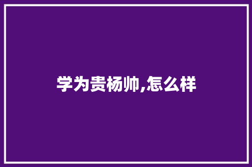学为贵杨帅,怎么样